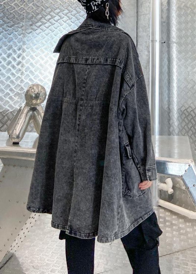 Italiaanse Modekleding Met Trekkoord Voor Dames Denim Zwart Grijze Jassen - Dames winterjassen