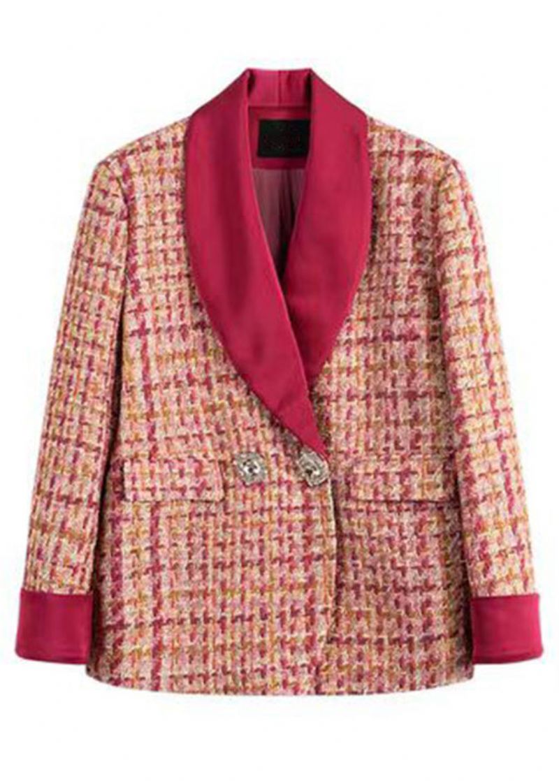 Italiaanse Roze Geruite Knopen Patchwork Katoenen Jassen Lente - Dames winterjassen