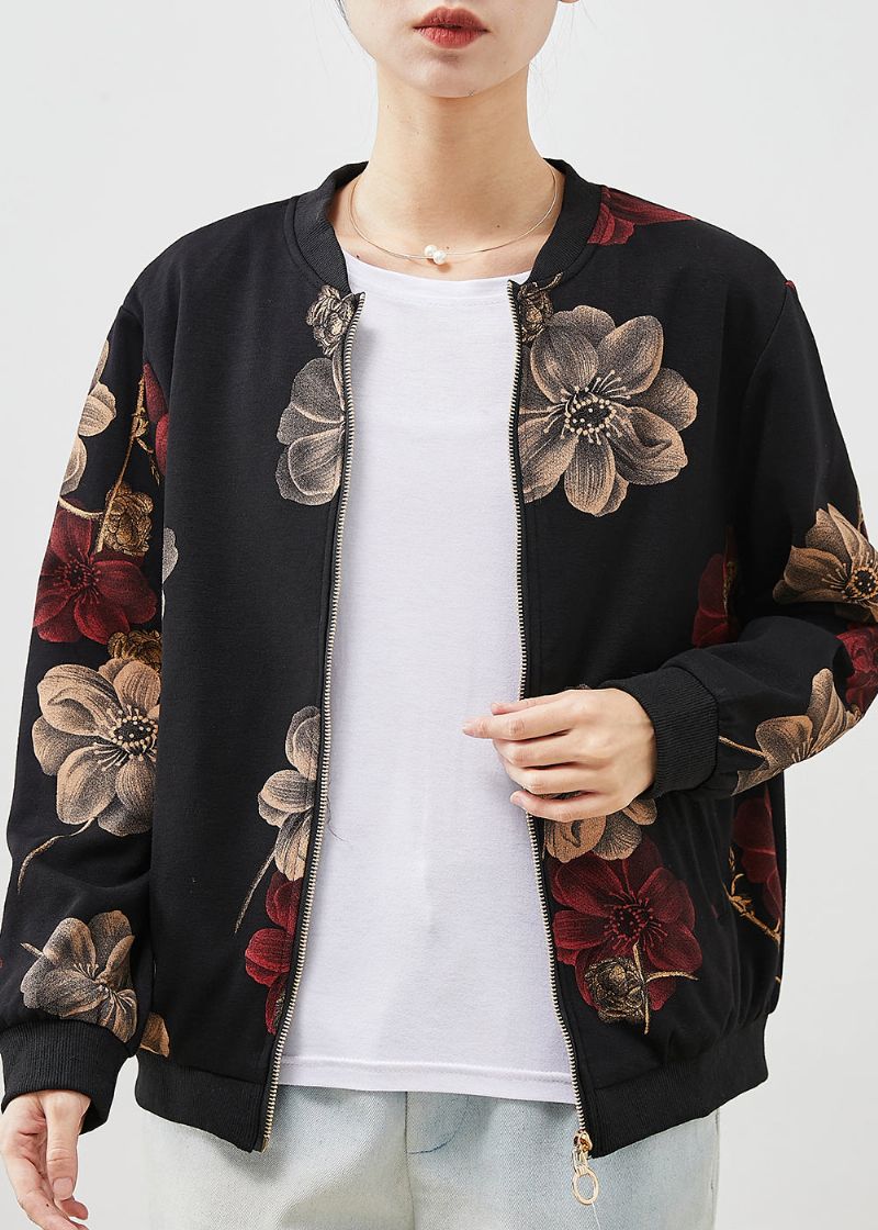 Katoenen Jassen Met Rode Print Oversized Zakken Lente - Dames winterjassen