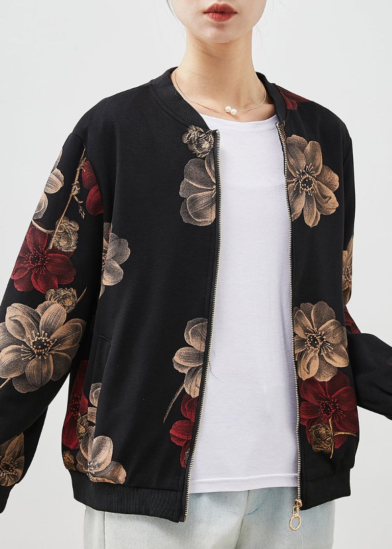 Katoenen Jassen Met Rode Print Oversized Zakken Lente - Dames winterjassen