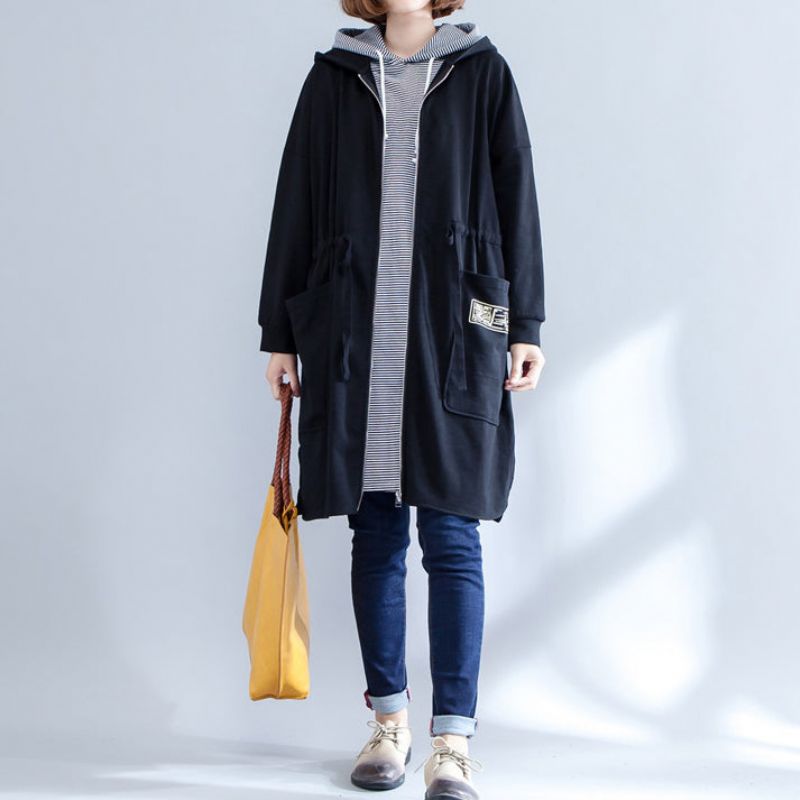 Katoenen Sportvesten Met Winterprints Oversized Casual Jas Met Open Zijkant - Dames winterjassen