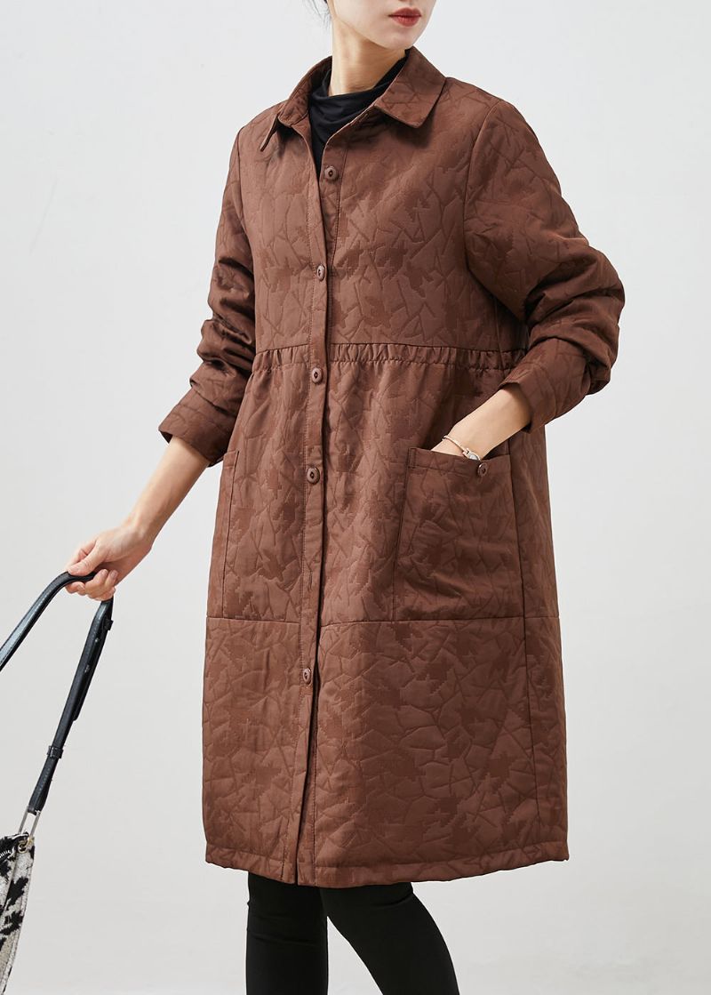 Koffie Patchwork Fijne Katoenen Gevulde Jassen Oversized Jacquard Winter