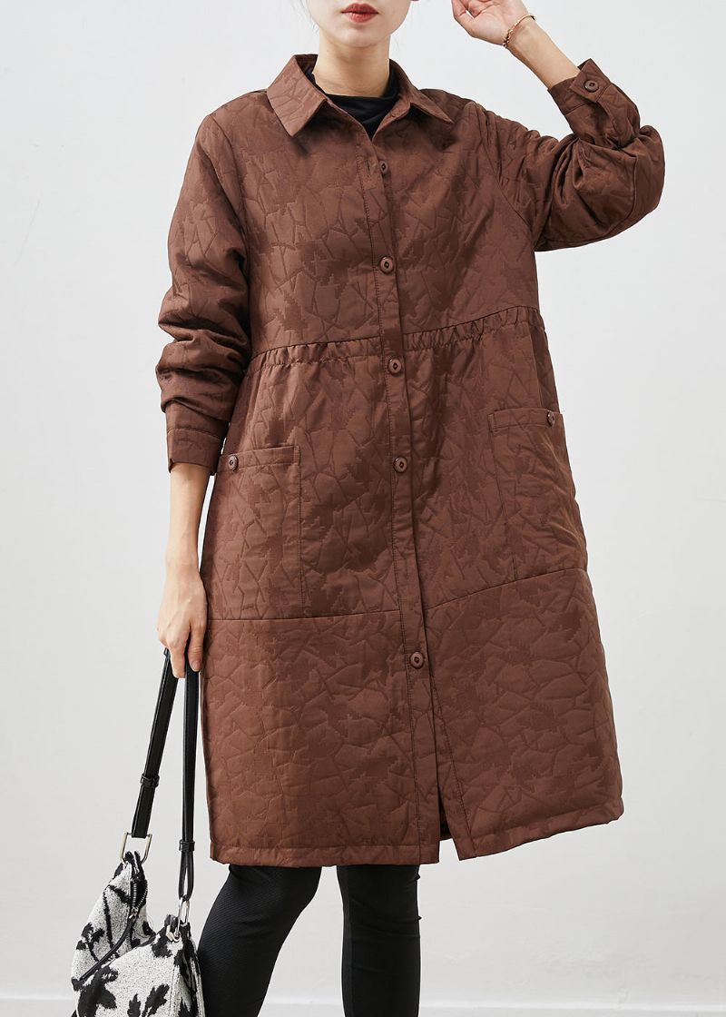 Koffie Patchwork Fijne Katoenen Gevulde Jassen Oversized Jacquard Winter - Dames winterjassen