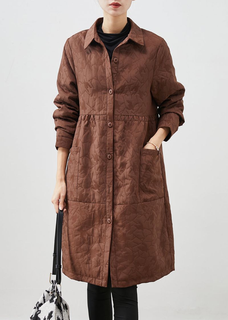 Koffie Patchwork Fijne Katoenen Gevulde Jassen Oversized Jacquard Winter - Dames winterjassen