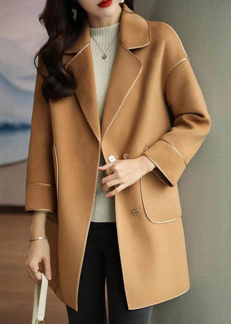 Licht Camelkleurige Wollen Trenchcoats Met Revers Oversized Herfst - Dames winterjassen