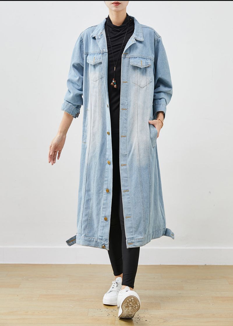 Lichtblauwe Denim Trenchcoat Oversized Button-down Lente - Dames winterjassen