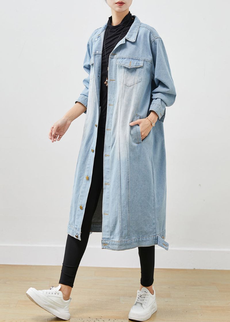 Lichtblauwe Denim Trenchcoat Oversized Button-down Lente - Dames winterjassen