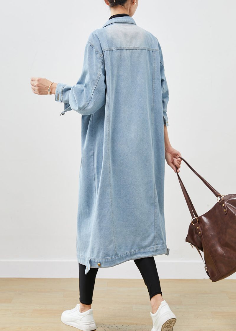 Lichtblauwe Denim Trenchcoat Oversized Button-down Lente - Dames winterjassen