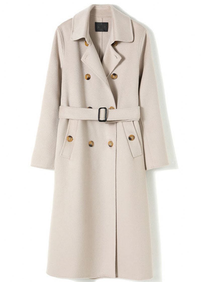 Lichtroze Wollen Trenchcoat Met Dubbele Rij Knopen Winter - Lichtroze