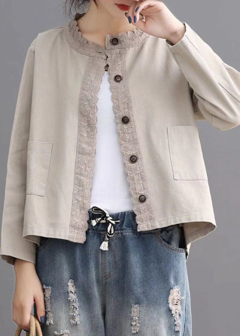 Losse Beige Retro Denimzakken Casual Jassen Herfst