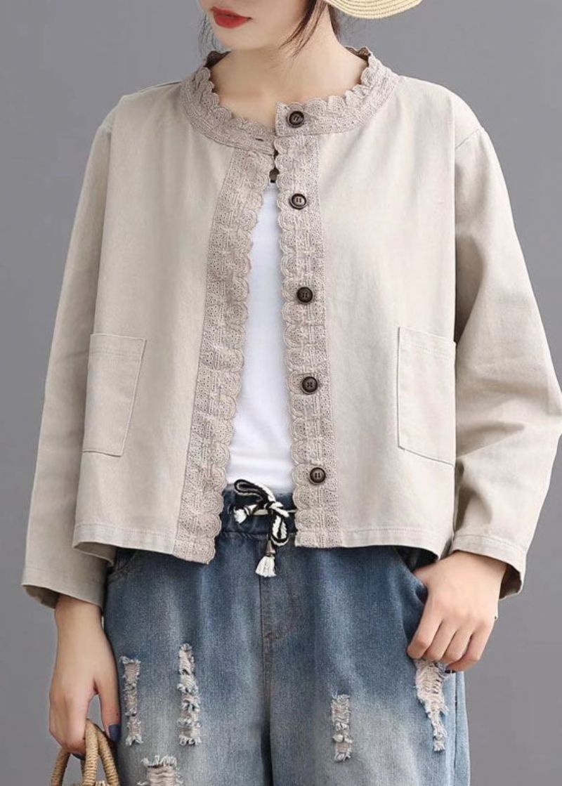 Losse Beige Retro Denimzakken Casual Jassen Herfst - Zwart