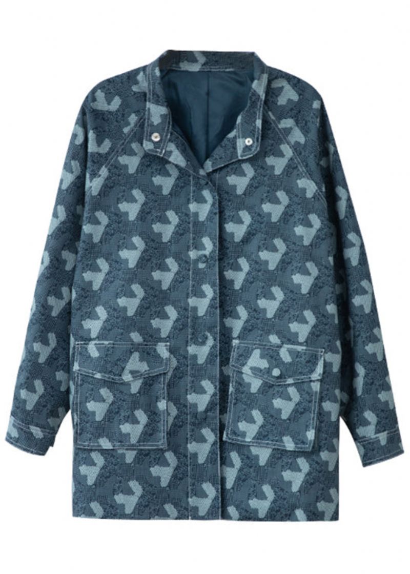 Losse Blauwe Print Knoop Patchwork Denim Jassen Herfst - Dames winterjassen