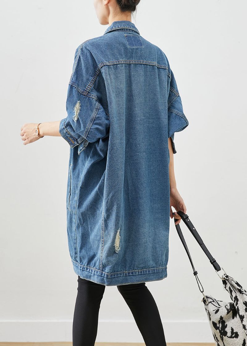 Losse Denimblauwe Oversized Zakken Katoenen Gescheurde Jassen Herfst - Dames winterjassen