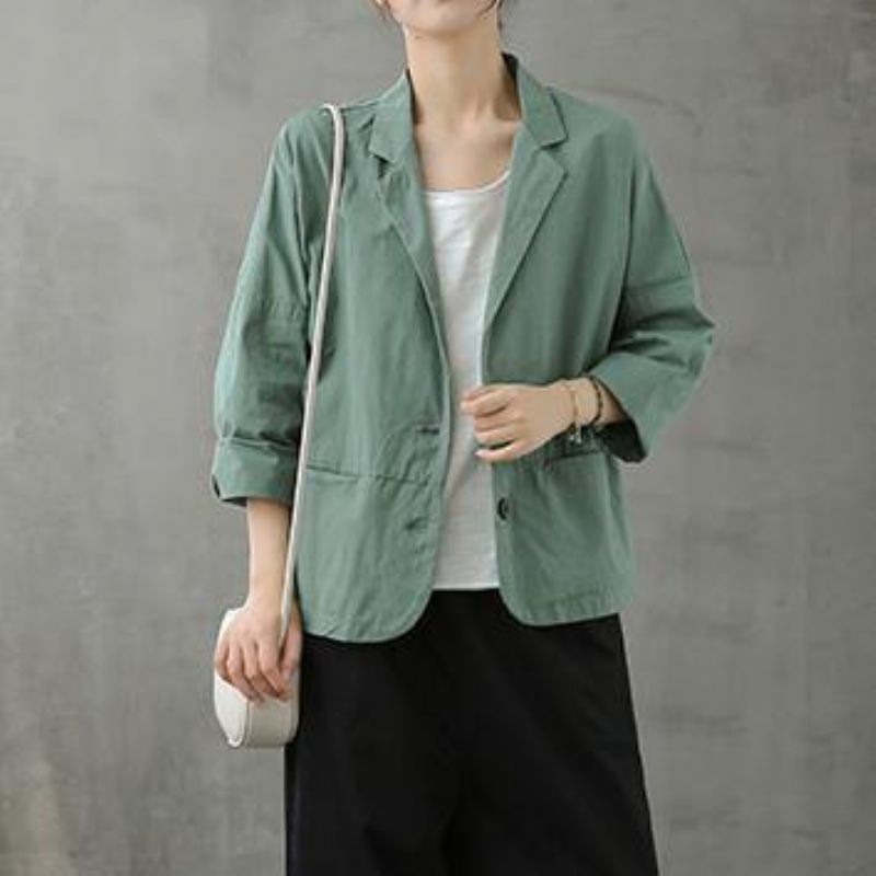 Losse Notched Button Down Herfsttop Inspiration Groene Blouses - Wit