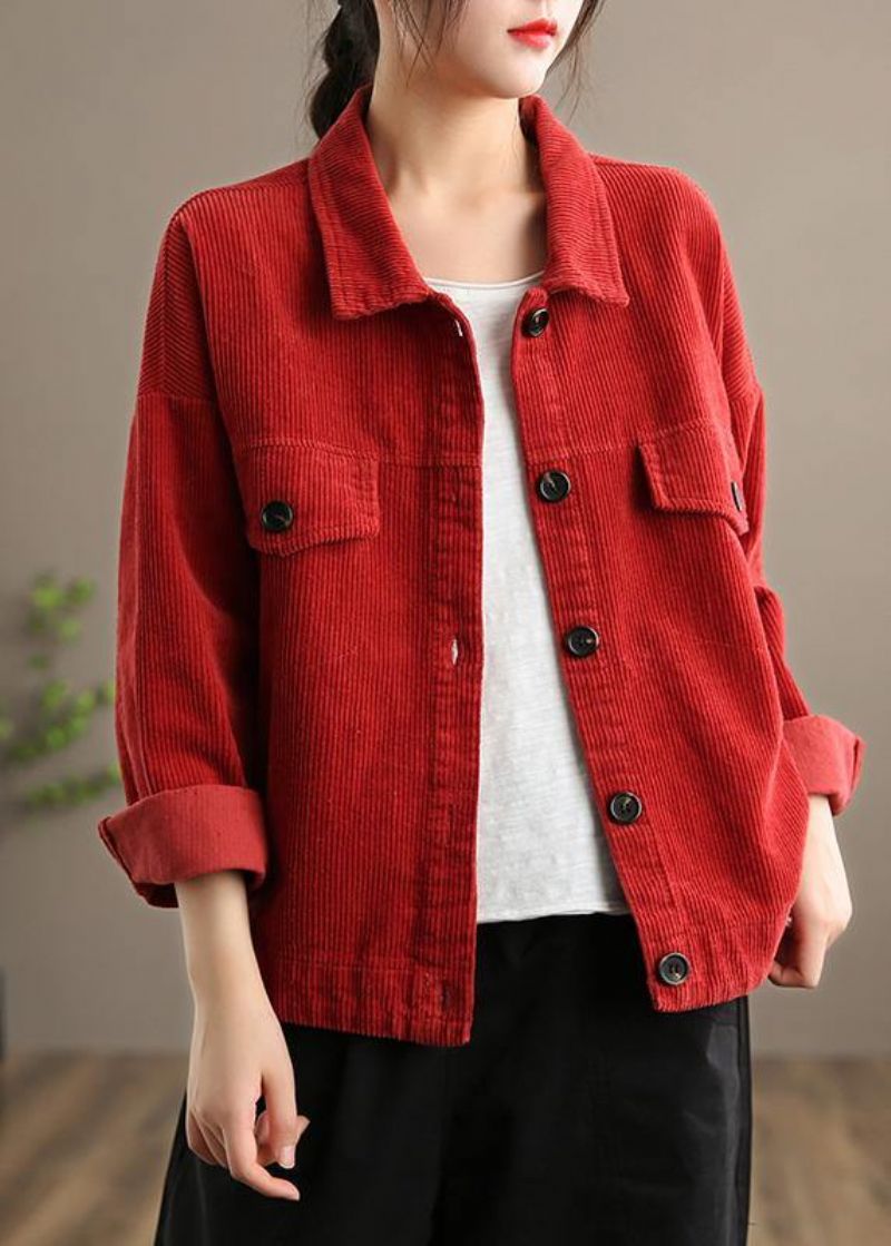 Losse Revers Button-down Fijne Jassen Dames Rood Korte