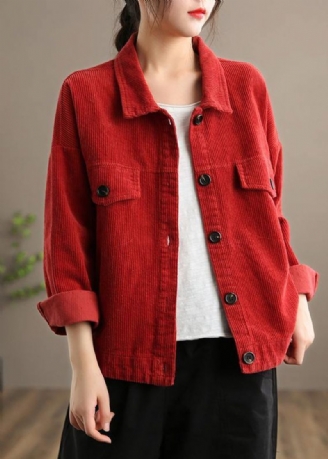 Losse Revers Button-down Fijne Jassen Dames Rood Korte