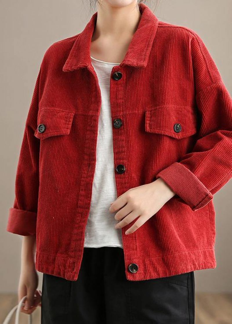 Losse Revers Button-down Fijne Jassen Dames Rood Korte - Rood