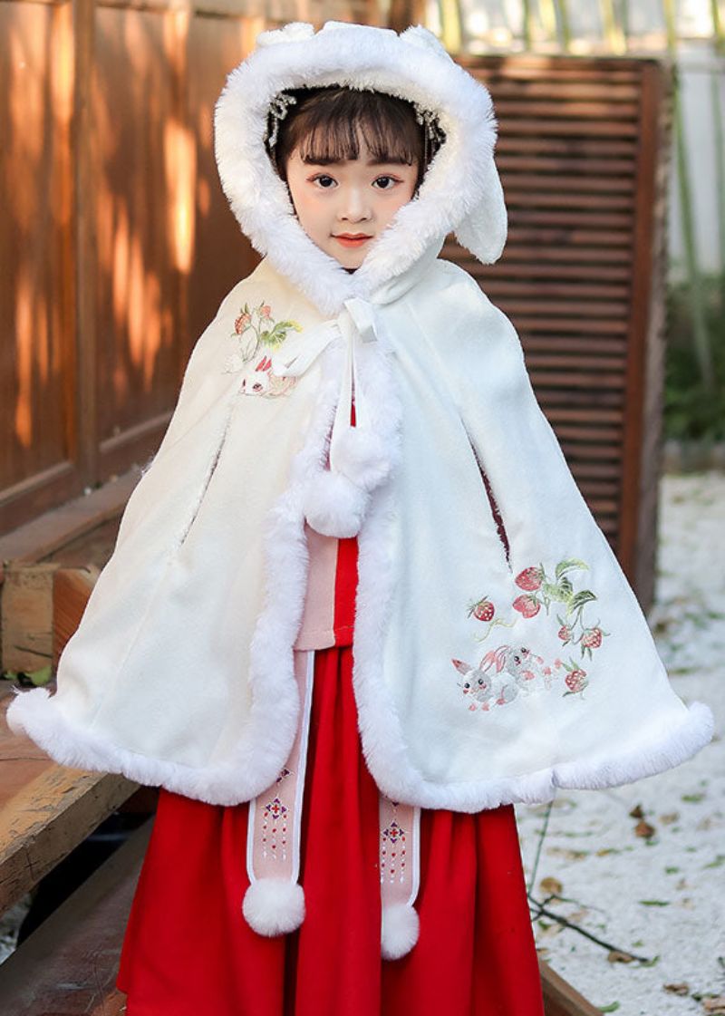 Losse Rode Geborduurde Kindermantel Met Capuchon Winter - Rood