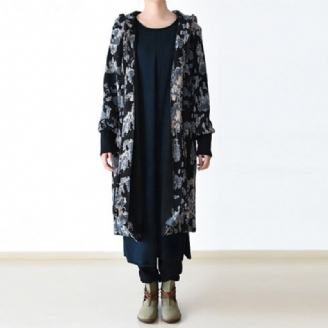 Luxe Zwartblauwe Prints Jassen Oversized Trenchcoat Met Ritssluiting 2024 Met Capuchon