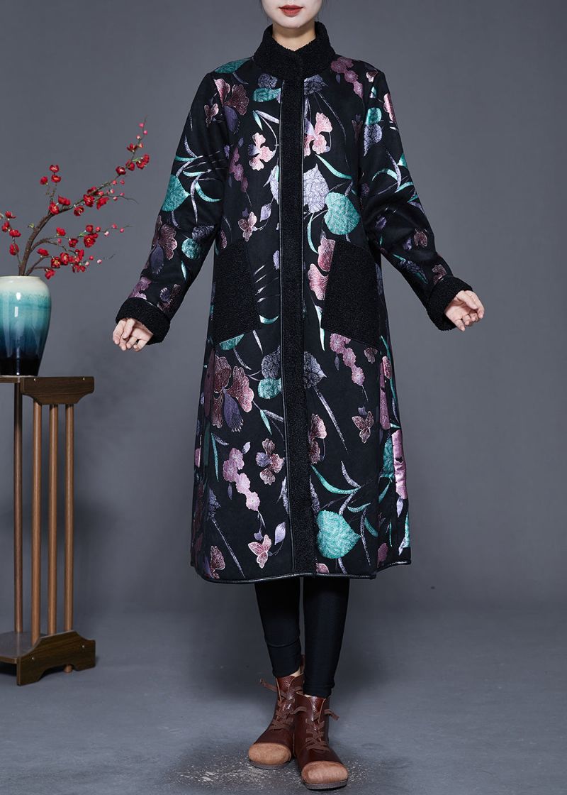 Meerkleurige Print Fleece Wol Gevoerde Jassen Opstaande Kraag Winter - Dames winterjassen