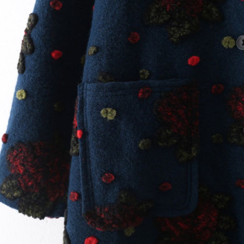 Mode Blauwe Lange Jas Plussize Vesten Elegante Jacquard Jas Met Bloemen - Dames winterjassen