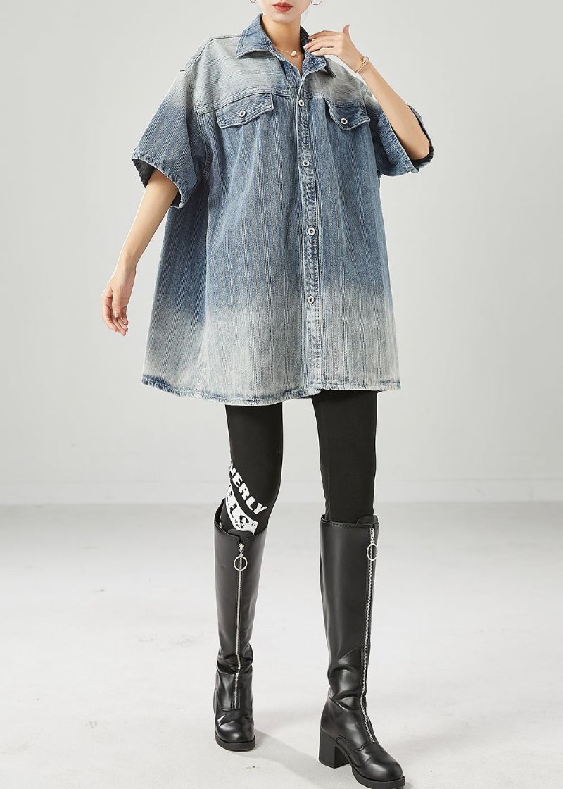 Mode Blauwe Oversized Gradiëntkleur Denim Jassen Zomer