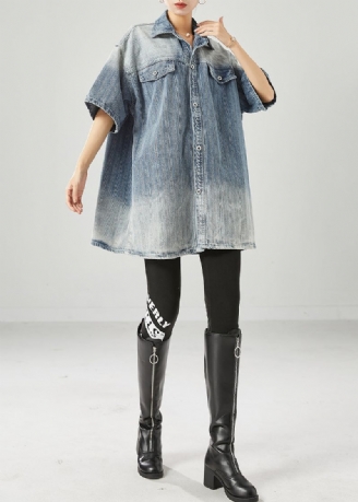 Mode Blauwe Oversized Gradiëntkleur Denim Jassen Zomer