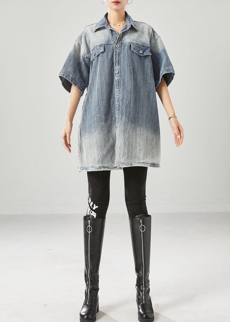 Mode Blauwe Oversized Gradiëntkleur Denim Jassen Zomer - Dames winterjassen