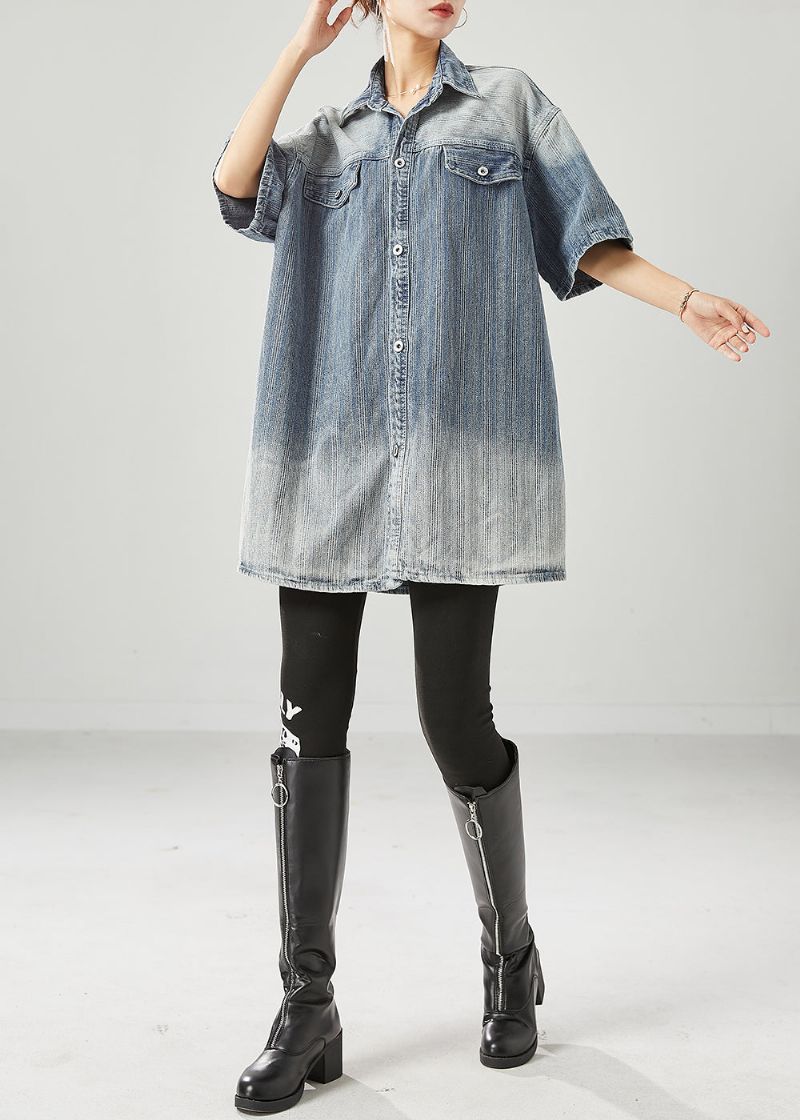 Mode Blauwe Oversized Gradiëntkleur Denim Jassen Zomer - Dames winterjassen