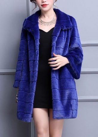 Mode Blauwe Oversized Warme Pluizige Vacht Jassen Winter