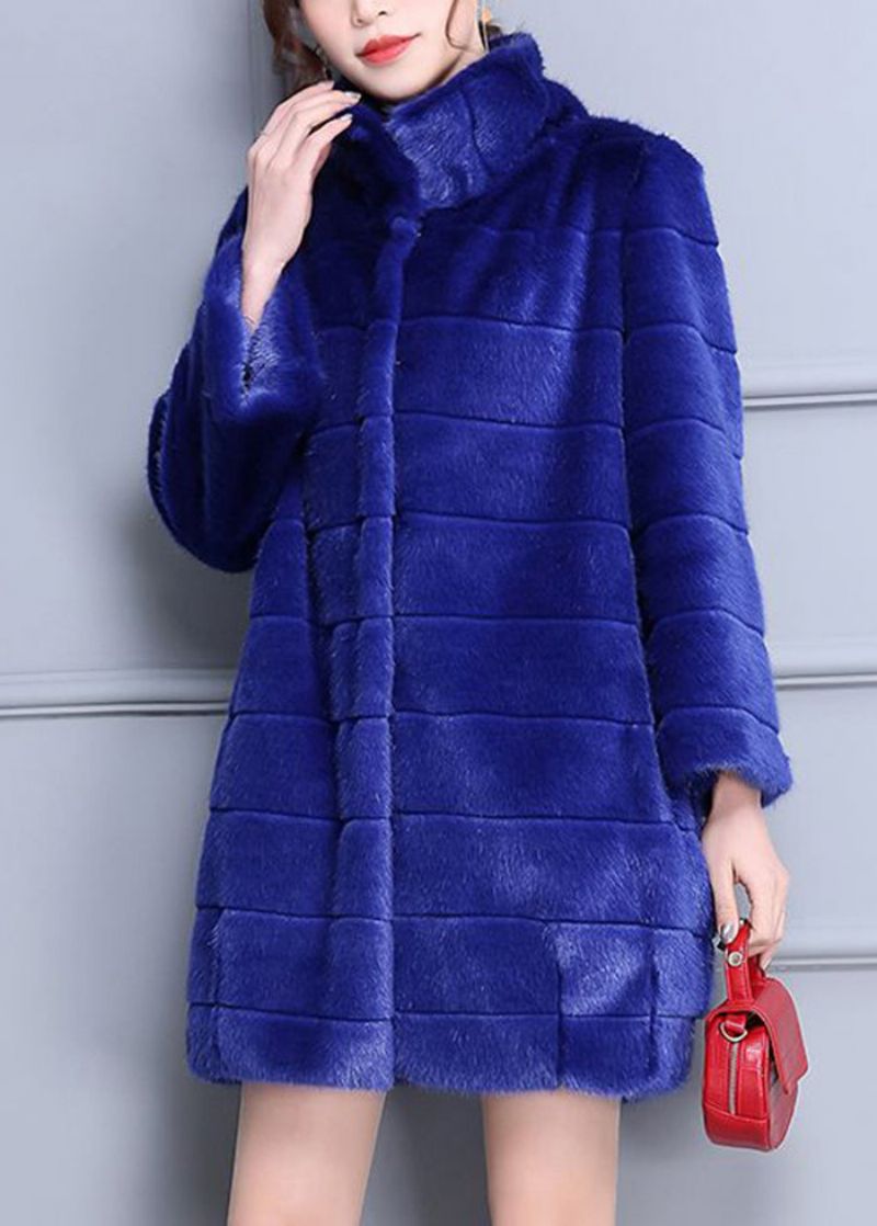 Mode Blauwe Oversized Warme Pluizige Vacht Jassen Winter - Dames winterjassen