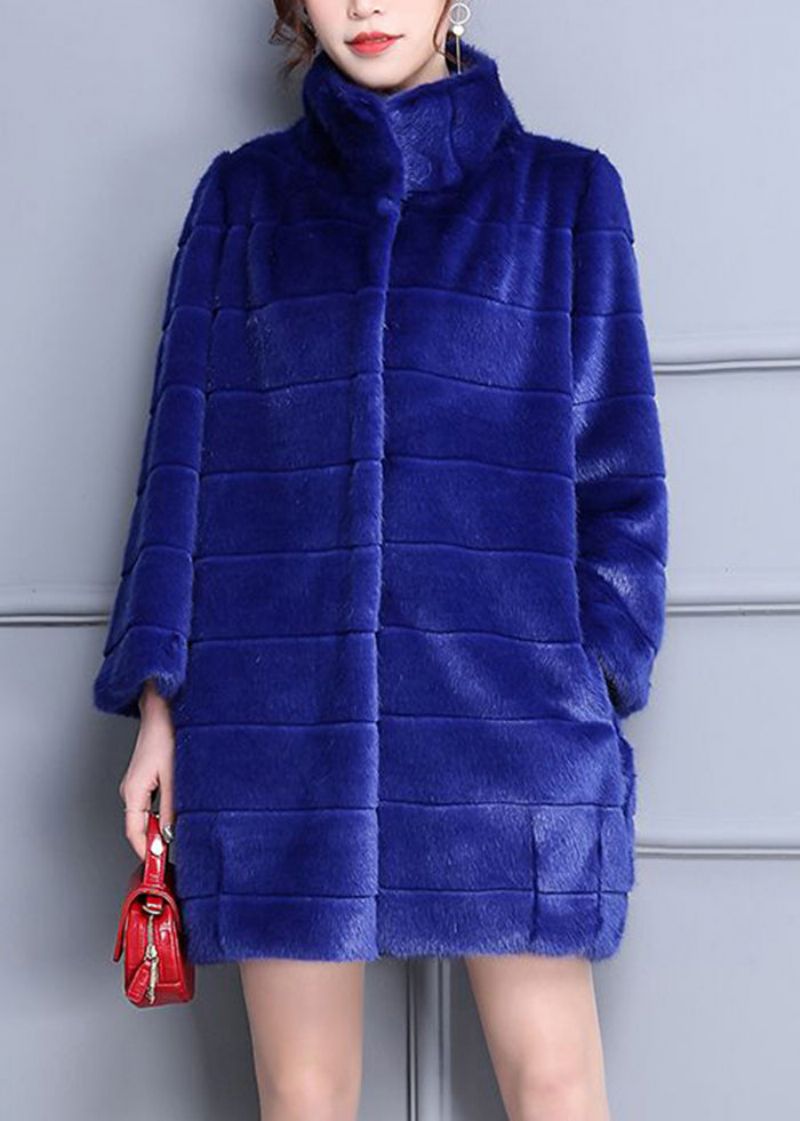 Mode Blauwe Oversized Warme Pluizige Vacht Jassen Winter - Dames winterjassen