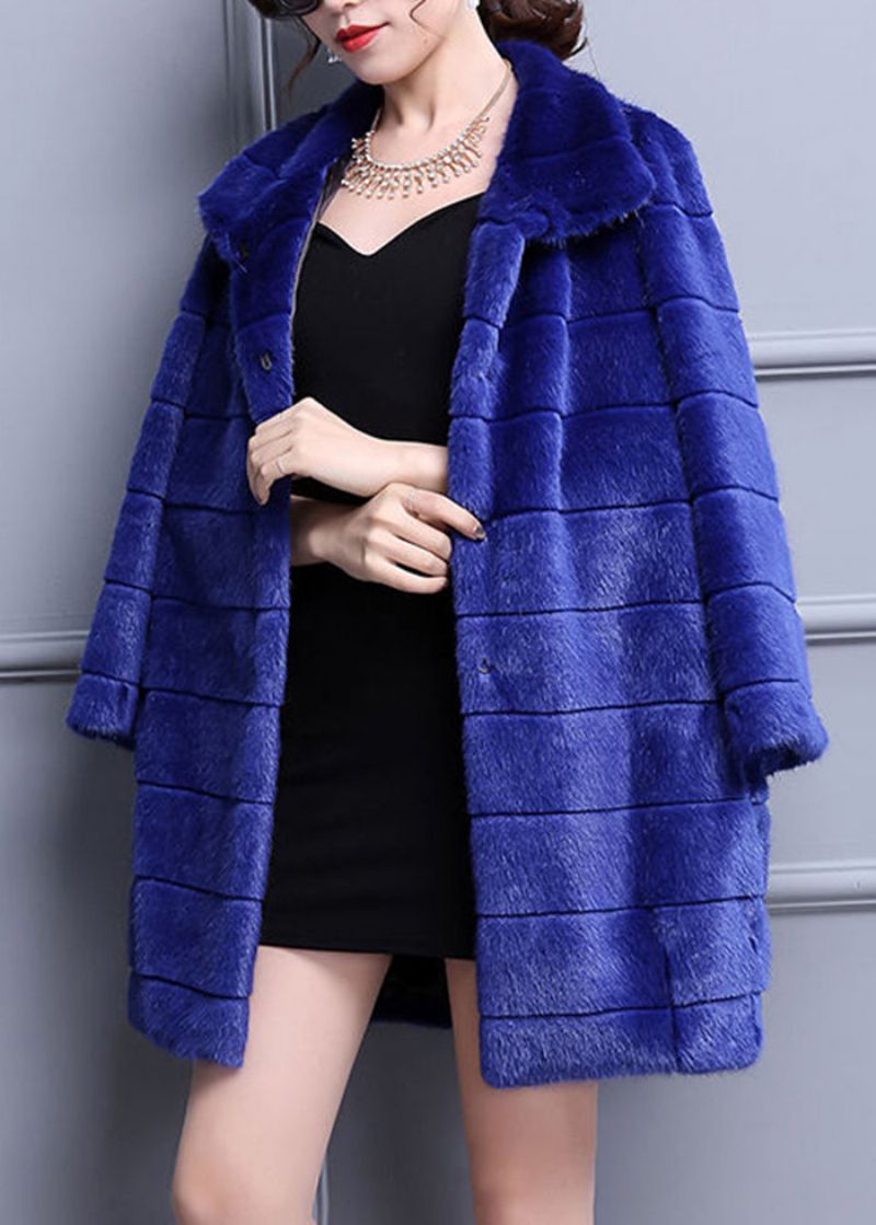 Mode Blauwe Oversized Warme Pluizige Vacht Jassen Winter - Dames winterjassen