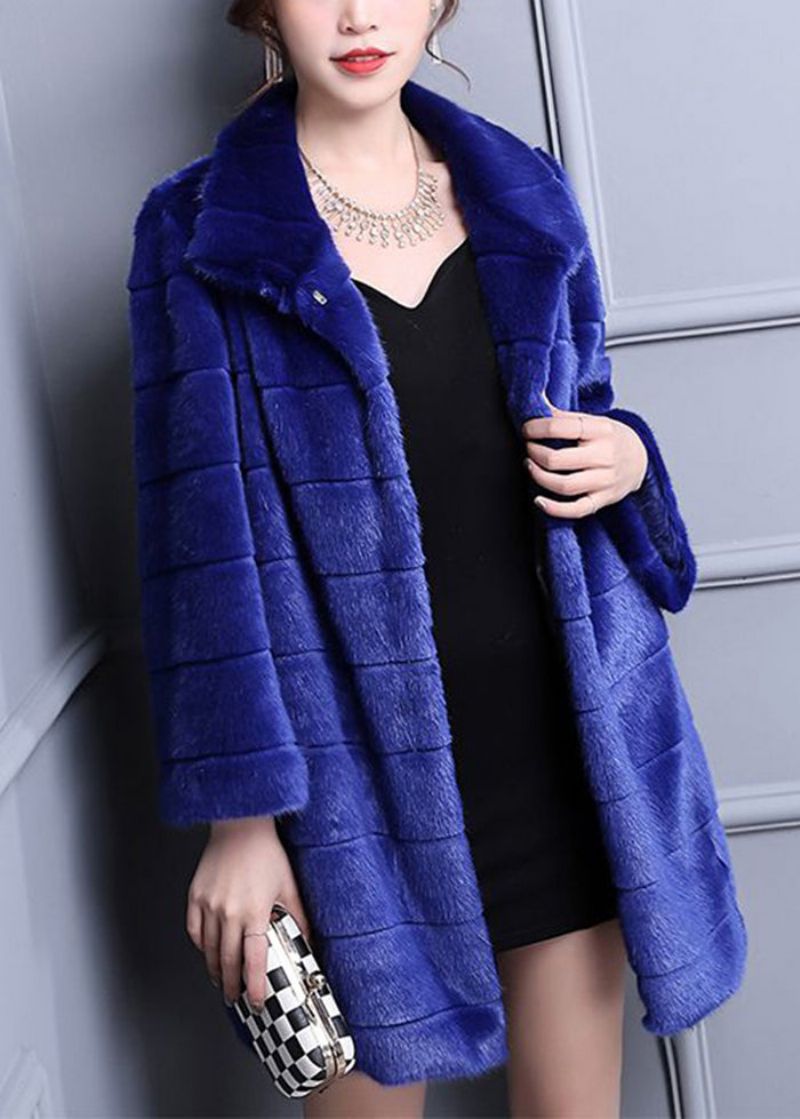 Mode Blauwe Oversized Warme Pluizige Vacht Jassen Winter - Dames winterjassen