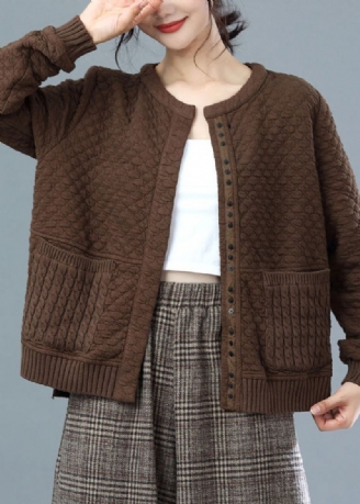 Mode Chocolade Oversized Gebreide Patchwork Katoenen Jassen Winter