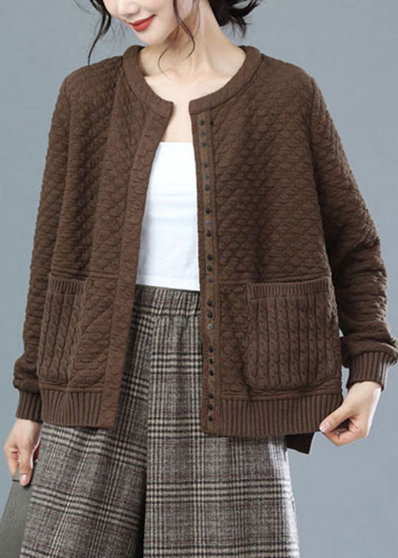 Mode Chocolade Oversized Gebreide Patchwork Katoenen Jassen Winter - Dames winterjassen