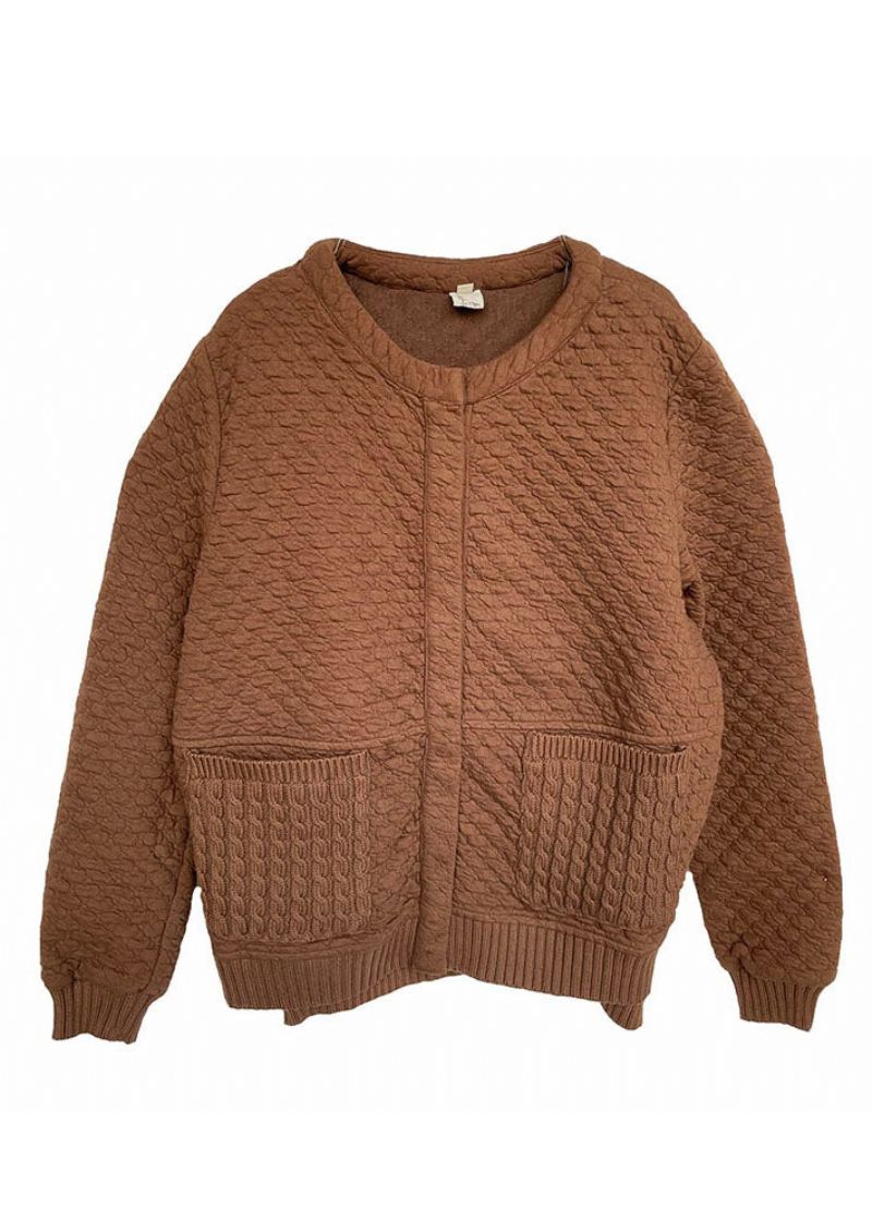 Mode Chocolade Oversized Gebreide Patchwork Katoenen Jassen Winter - Dames winterjassen