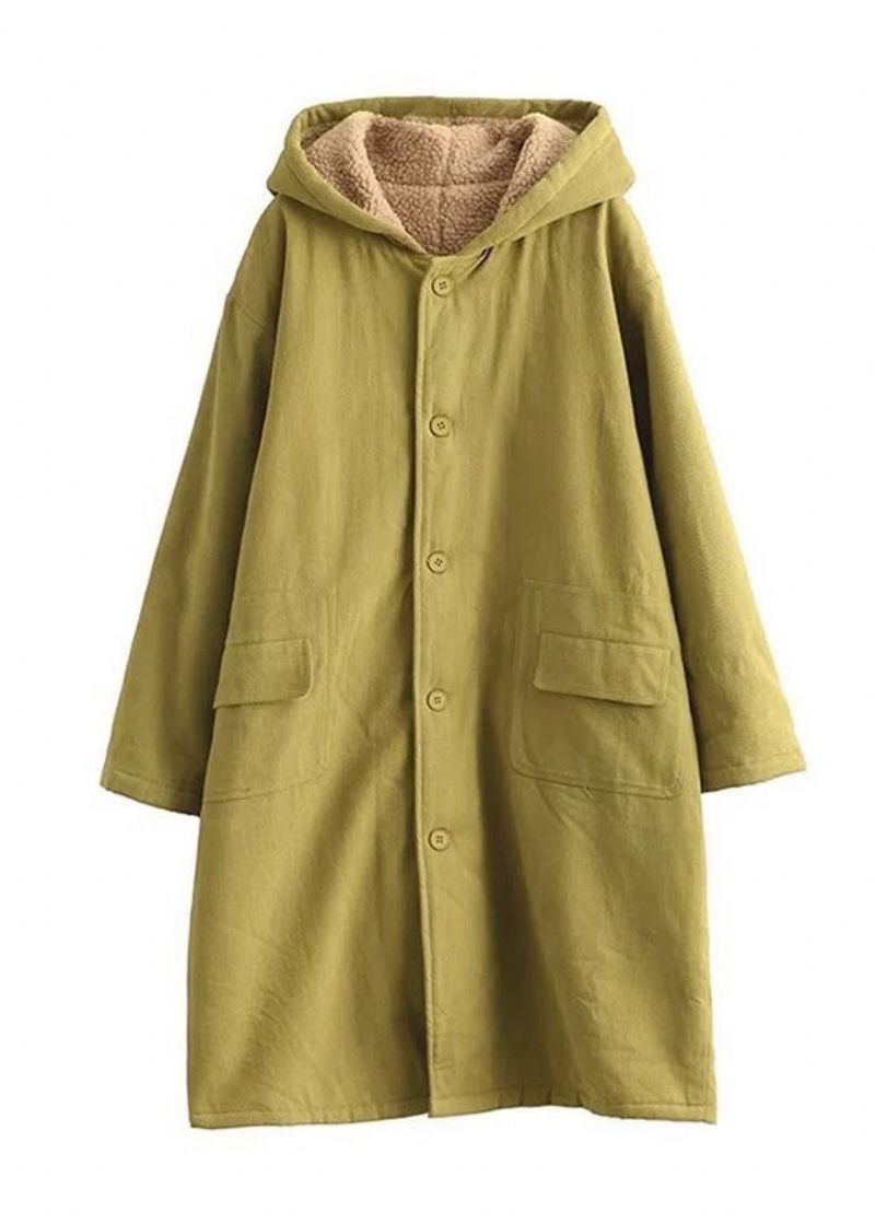 Mode Lichtgroene Oversized Fleecewol Gevoerde Jas Uitloper Winter - Dames winterjassen