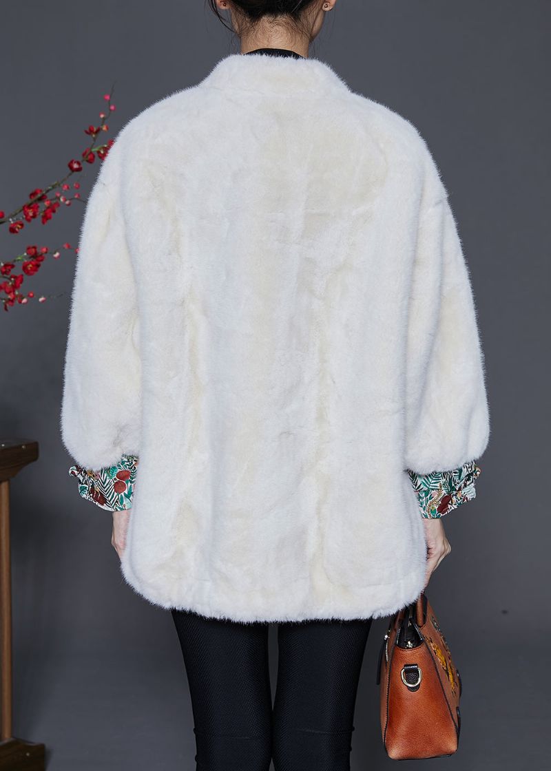 Mode Wit Oversized Patchwork Nepbontjack Met Chinese Knopen Winter - Dames winterjassen