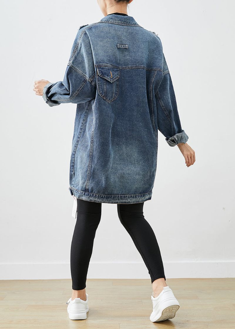 Moderne Blauwe Oversized Denim Gescheurde Jas Uitloper Herfst - Dames winterjassen