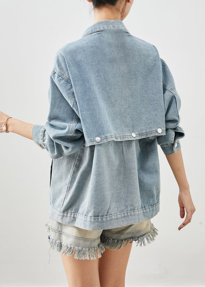 Moderne Blauwe Oversized Denim Jas Met Twee Draagmethoden Herfst - Dames winterjassen