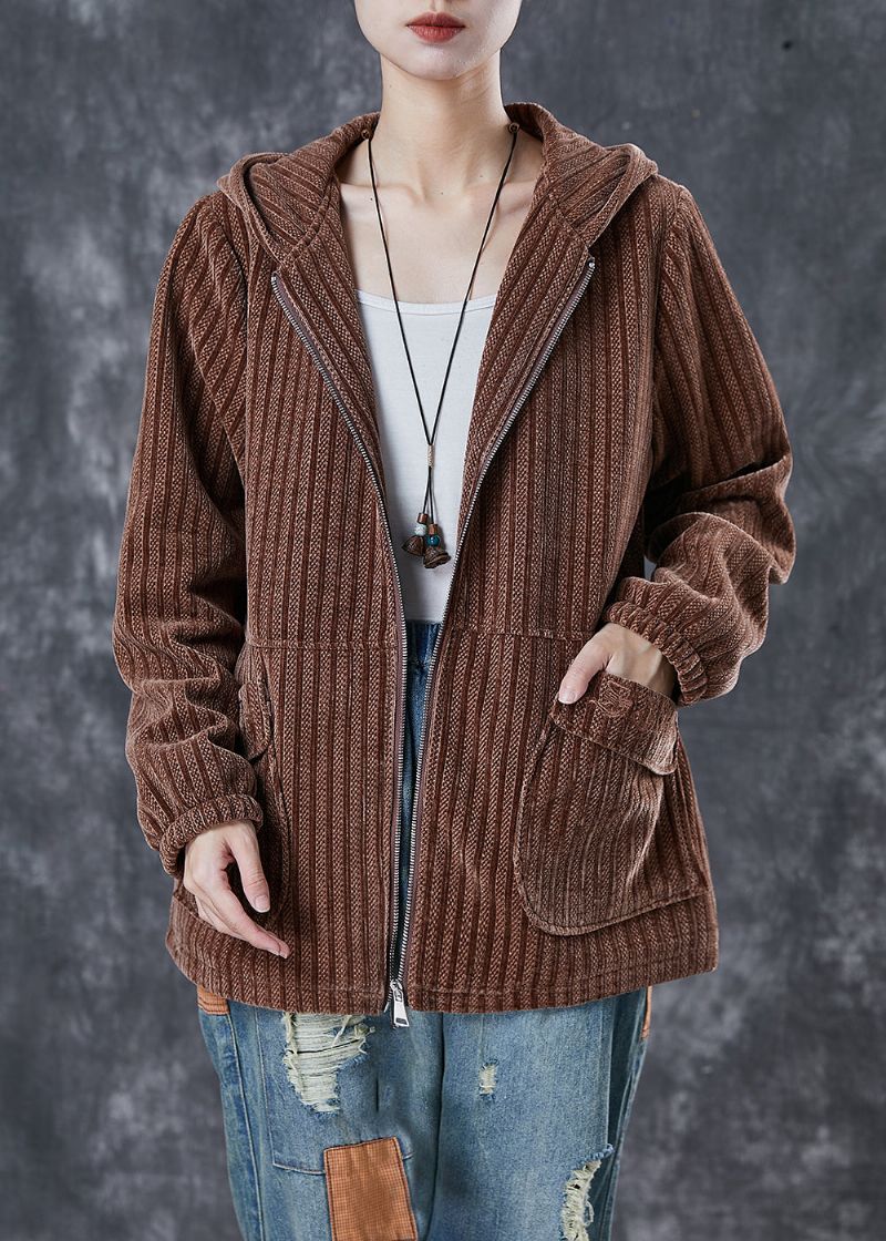 Moderne Koffiezakken Met Capuchon Corduroy Jas Lente - Dames winterjassen