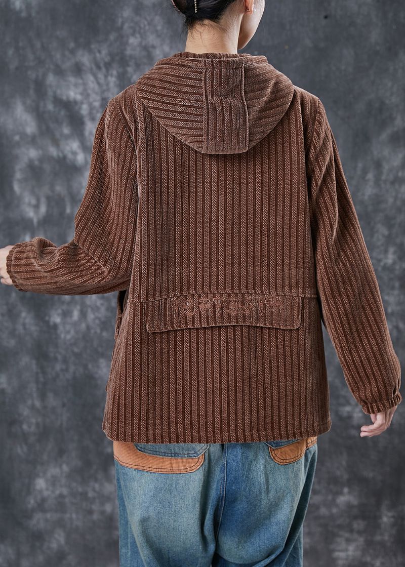 Moderne Koffiezakken Met Capuchon Corduroy Jas Lente - Dames winterjassen