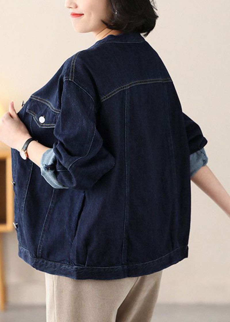 Moderne Lichtblauwe Oversized Katoenen Denimjassen Met V-hals Lente - Dames winterjassen