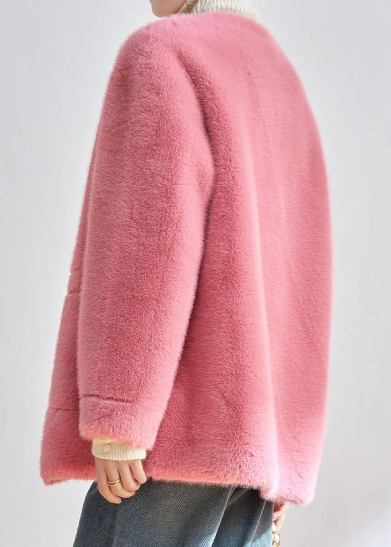 Moderne Roze O-halszakken Met Knopen Van Imitatiebontjassen Winter - Dames winterjassen