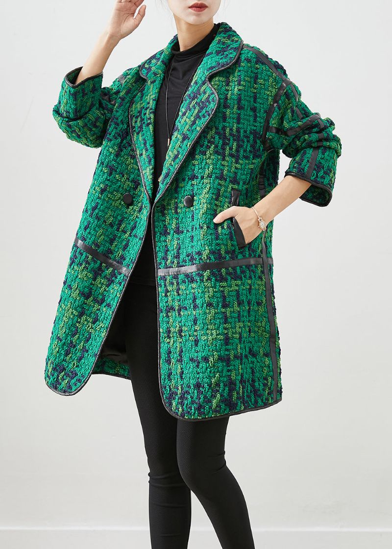 Mooie Groene Oversized Patchwork Katoenen Jas Uitloper Herfst