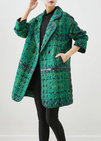 Mooie Groene Oversized Patchwork Katoenen Jas Uitloper Herfst