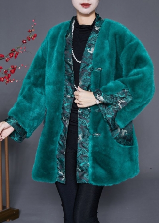 Mooie Pauwgroene Oversized Patchwork Nepbontjassen Winter