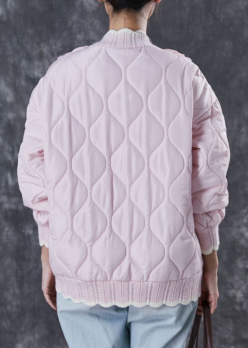 Mooie Roze Gegolfde Patchwork Gebreide Fijne Katoenen Gevulde Jas Lente - Dames winterjassen