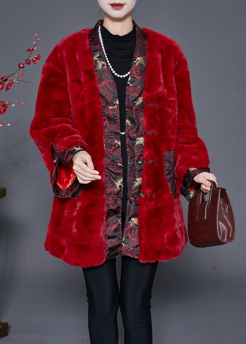 Mulberry Patchwork Nepbontjas Chinese Knop Winter - Dames winterjassen